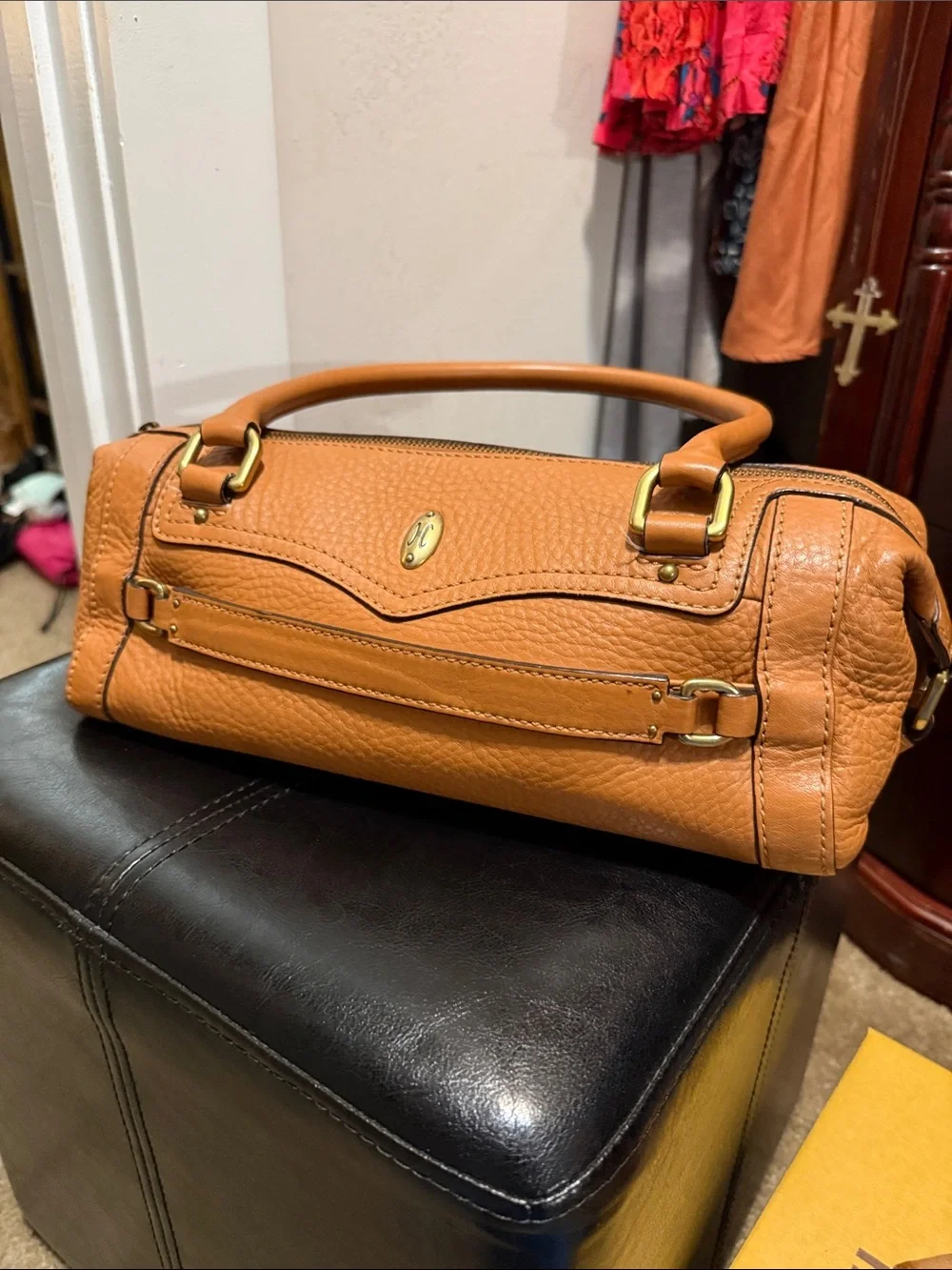 Cole Haan Pebbled Leather Top-Handle Satchel in Tan
